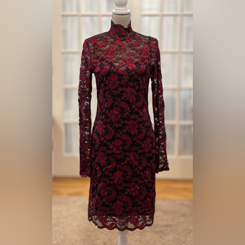 Georgiou 2pc Red and Black Floral Lace Dress